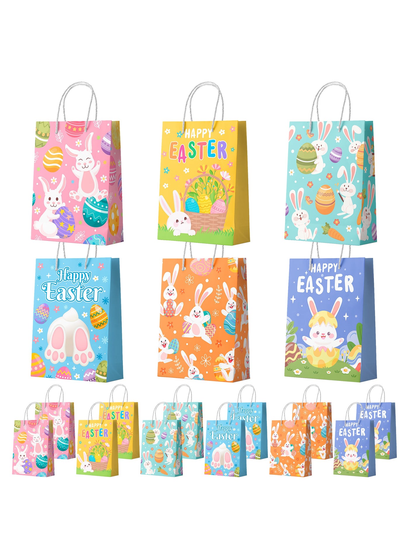 Easter Gifts Bags with Handles, 24pcs Bunny Paper Treat Bags Easter Paper Handle Bags Easter Snack Paper Bags Easter Paper Lunch Bags, for Bunny Birthday Decorations Supplies